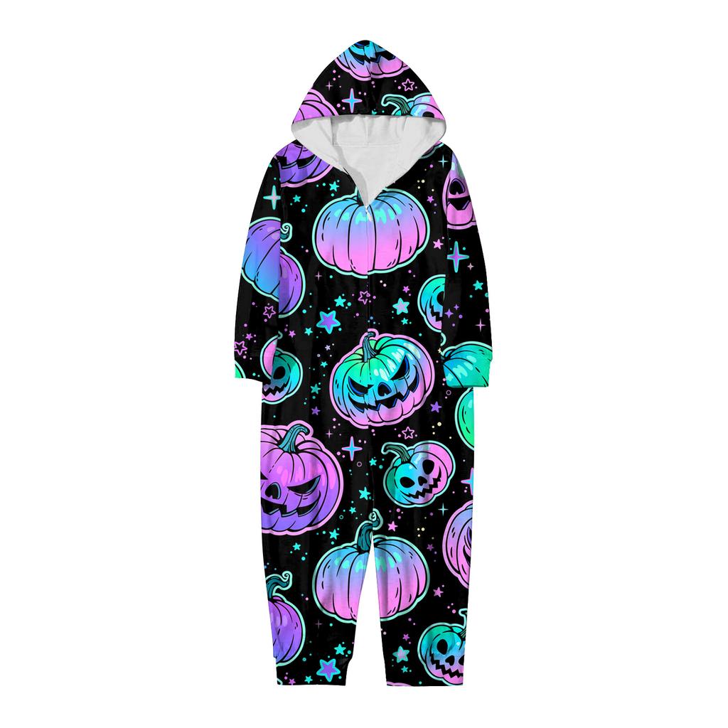 Halloween Printed Family Matching Hooded Long Sleeved Zippered Hooded  Jumpsuit Set