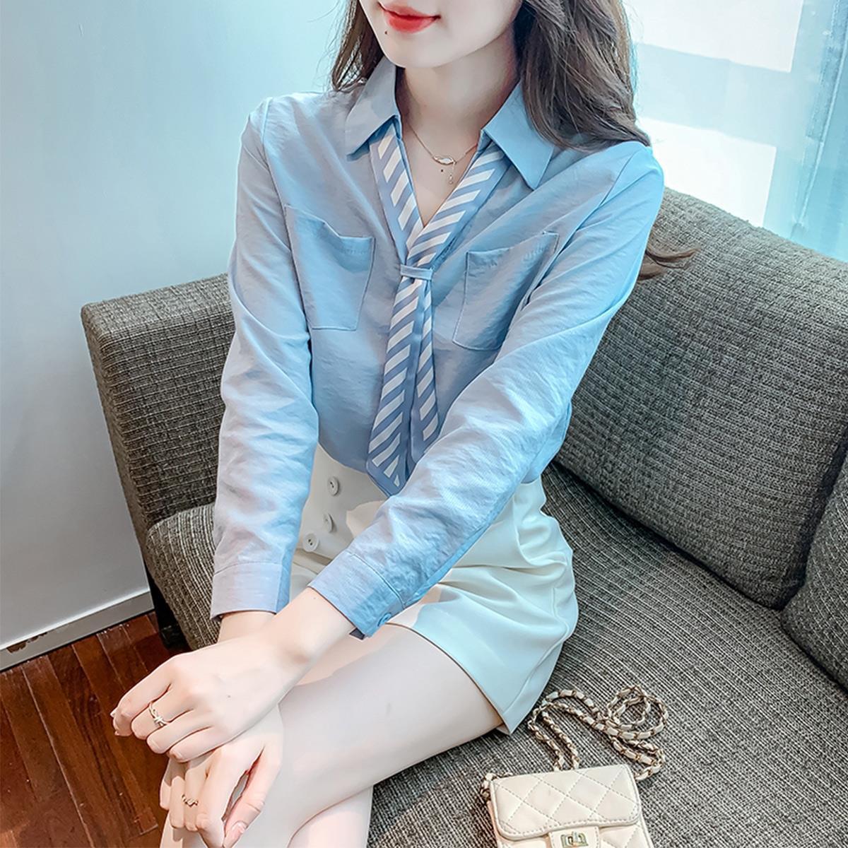 

2025 Women s Casual Long Sleeve Tie Shirt - Versatile Spring & Autumn Blouse Small