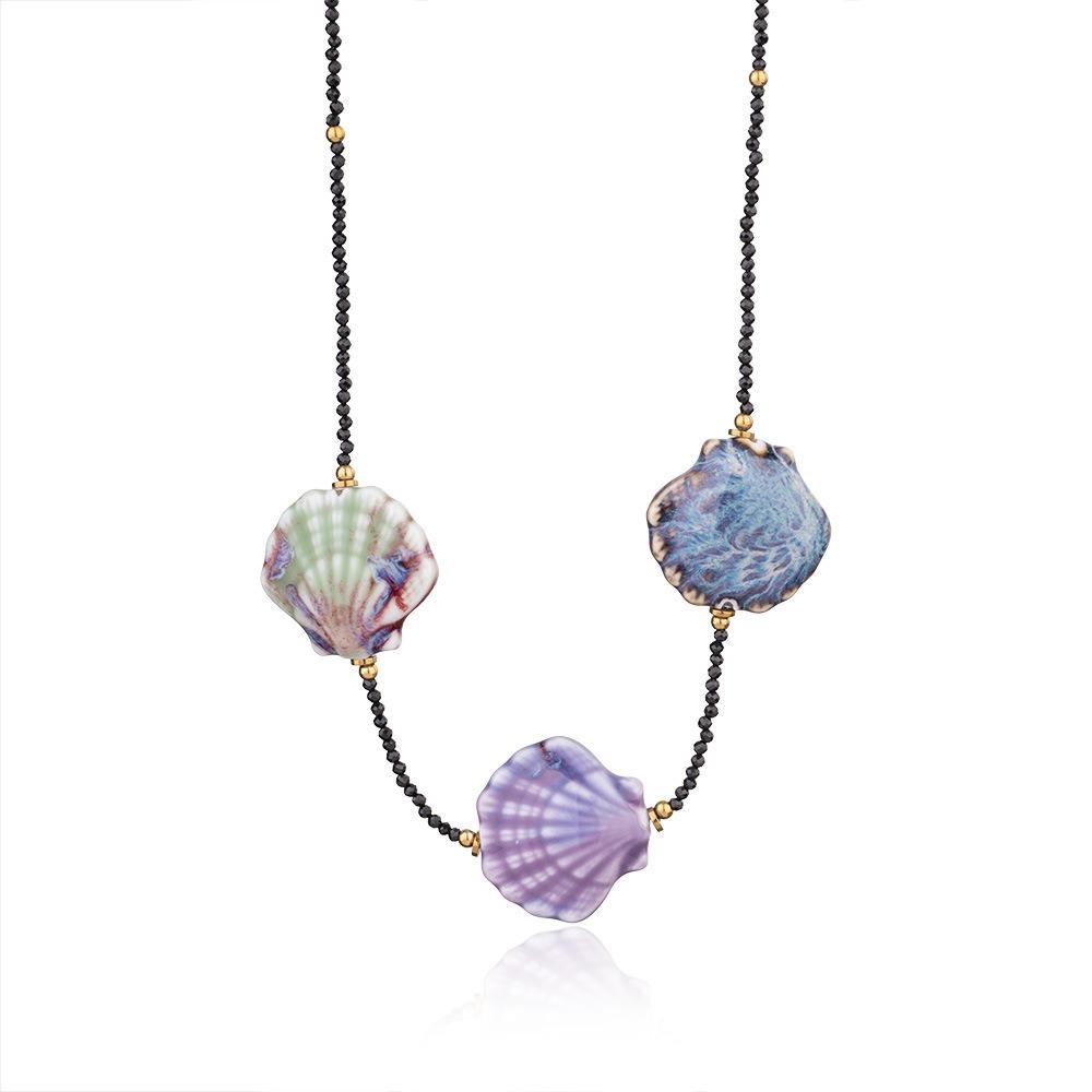Crystal Shell Pendant Necklace Sea Beach Bohemia Beads Chain Choker Conch Shell Necklace  Summer