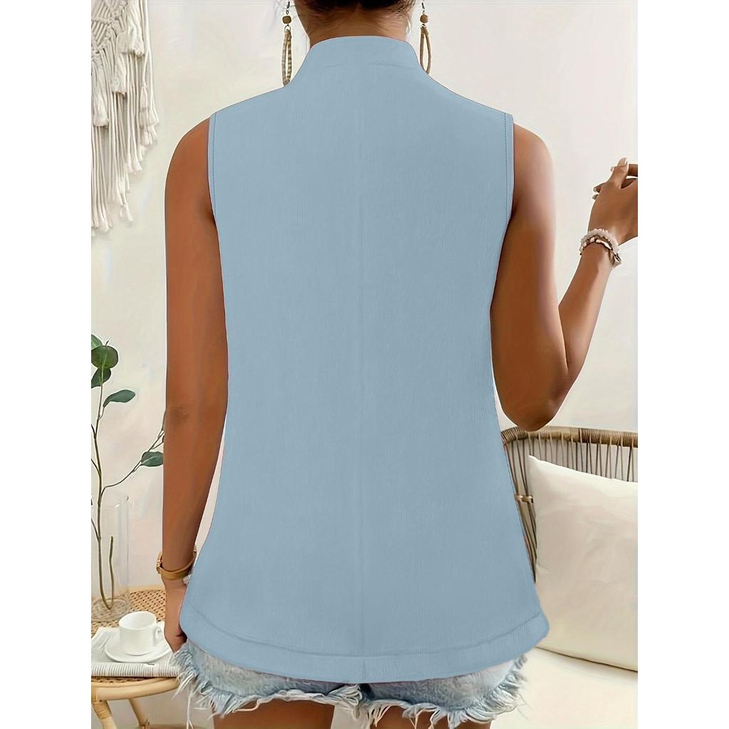 Solid Color Slim Fit Sleeveless Lapel Blazer Vest for Women, Commute Casual Versatile Elegant Waistcoat Cardigan