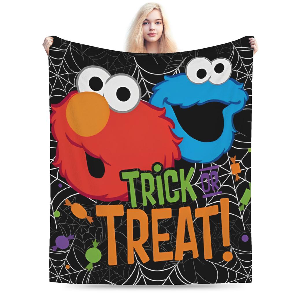 S-Sesame Street Elmo Cookie Wool Blanket Sesame Street Cartoon Comedy Funny Throw Blanket for Home 125*100cm Bedspreads