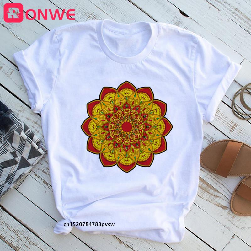Mandala Flowers Stripes Thermo Funny Women T Shirt Girl Summer 90S Print Tops Tee Drop Ship