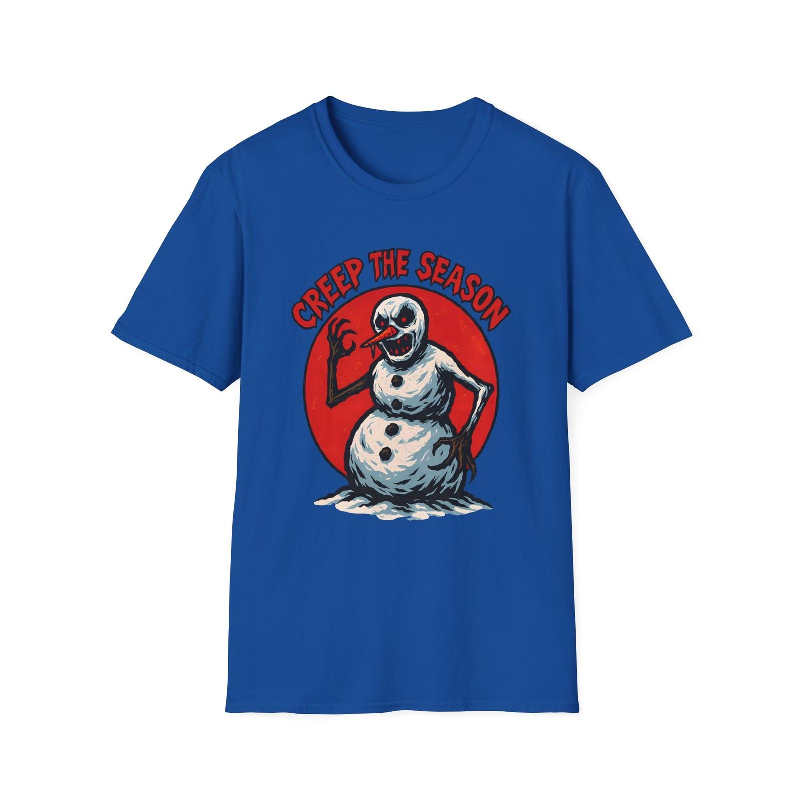 Unisex Softstyle T-Shirt Mens Womens Tees Top Creepy Snowman Blood Red Moon Gothic Holiday Christmas S