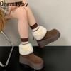 Vintage Platform Heels Women Fur Snow Boots Comfort Height Increase Keep Warm Cotton Short Booties Winter Women's Plush Shoes