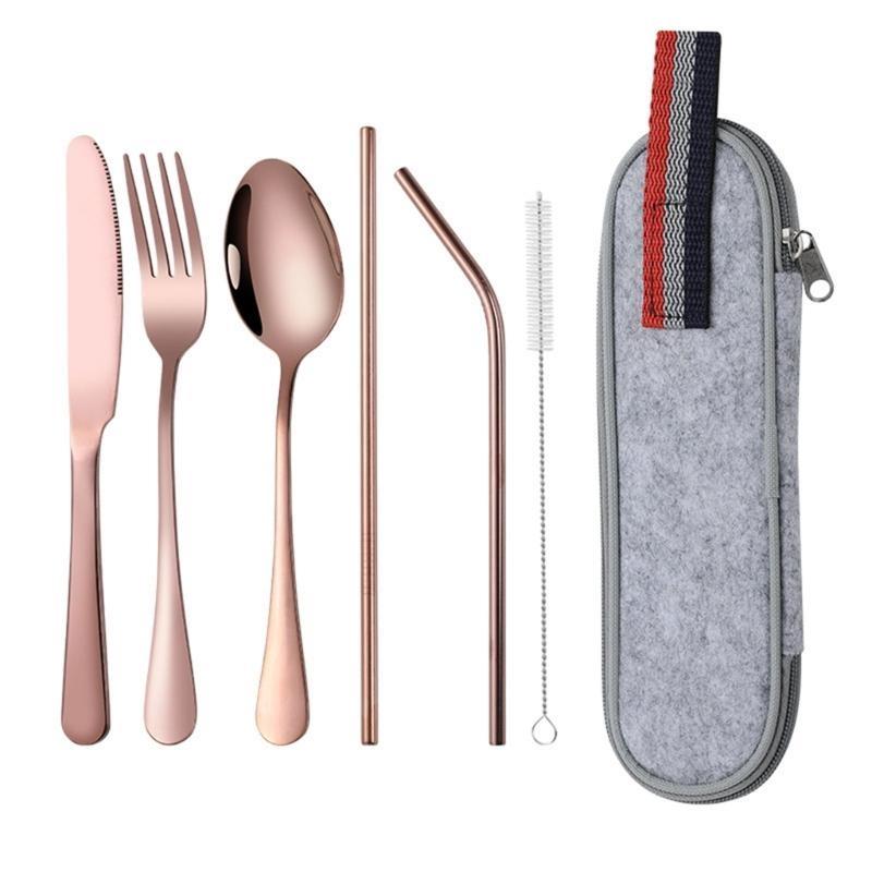 652F Lightweight Camping Cutlery Set Stainless Steel Fork Spoon Chopsticks Reusable Outdoor Flatware Dishwasher Safe