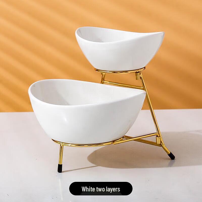 Qianxing Multi-tier Ceramic Snack & Fruit Tray with Iron Stand