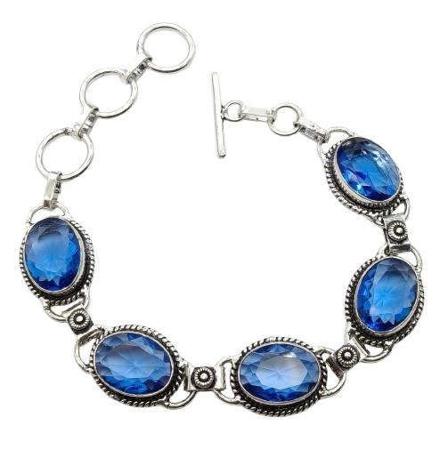 Blue Topaz Gemstone Silver Plated Handmade Bracelet Jewelry BR 34