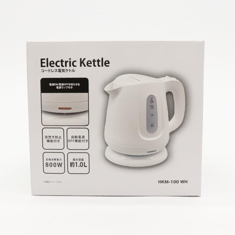 Hiro Corporation Electric Kettle with Warranty Super White Easy-to-See Contents, Included, Dry-Boil Protection, 1.0L, Compact, HKM-100WH