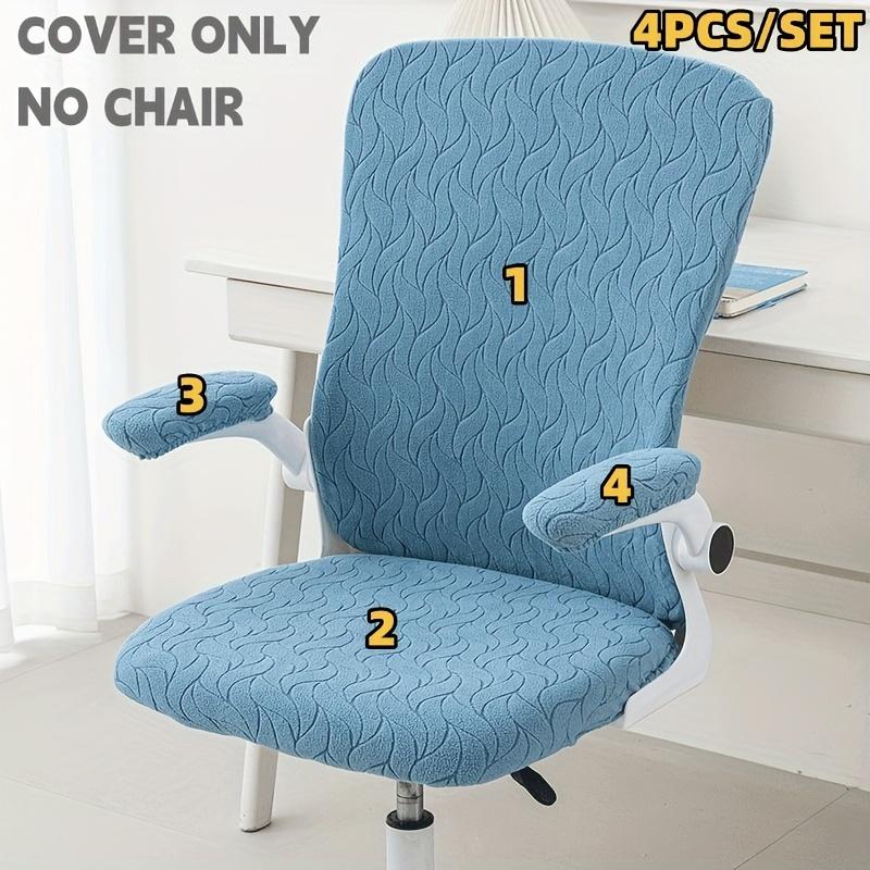 4Pcs Solid Color Jacquard Stretchable Computer Office Chair Covers Soft Dustproof Pet Scratch Resistant Retractable Chair Covers