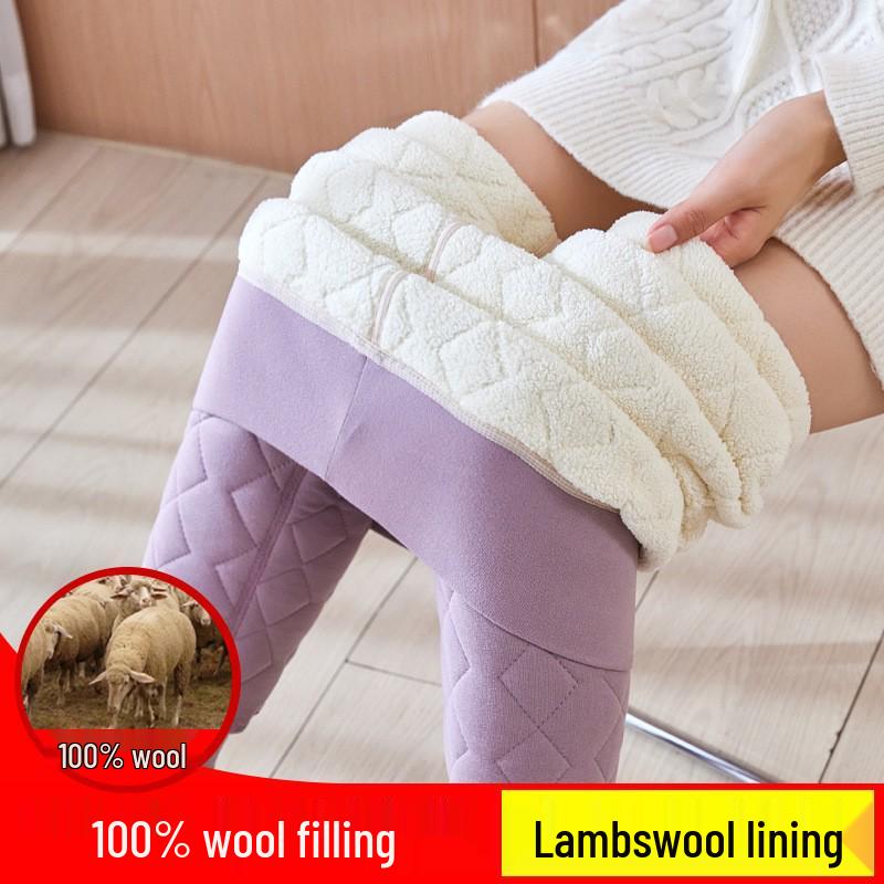 Women's Extra Thick Fleece-Lined Lambswool Pants – High Waist, Elastic, Warm Winter Layer