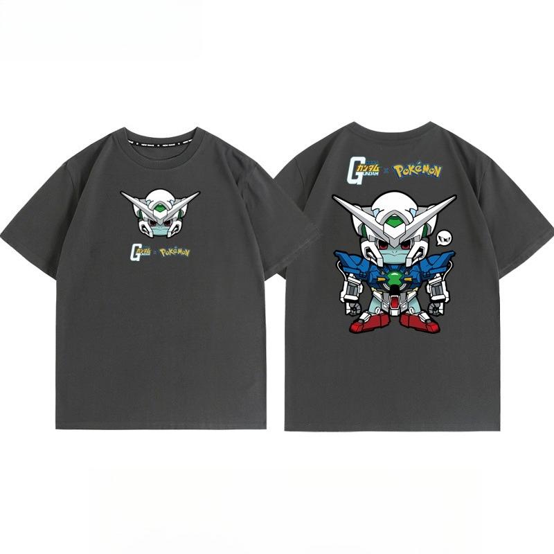 Pokémon Joint Mobile Suit Gundam Cartoon Short Sleeve Top Anime Peripheral Mens and Womens Summer TShirt Top Clothing