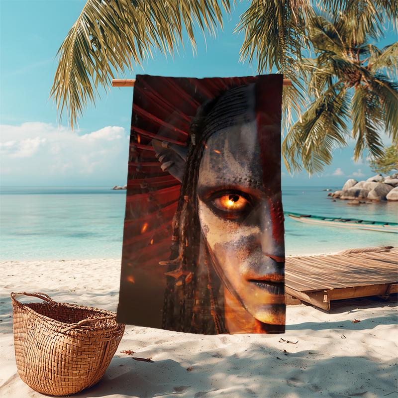 1Pc Mystical Warrior Portrait Beach Towel Microfiber Beach Towel Thin Absorbent For Beach Swimming Yoga Bath Sports 0917280