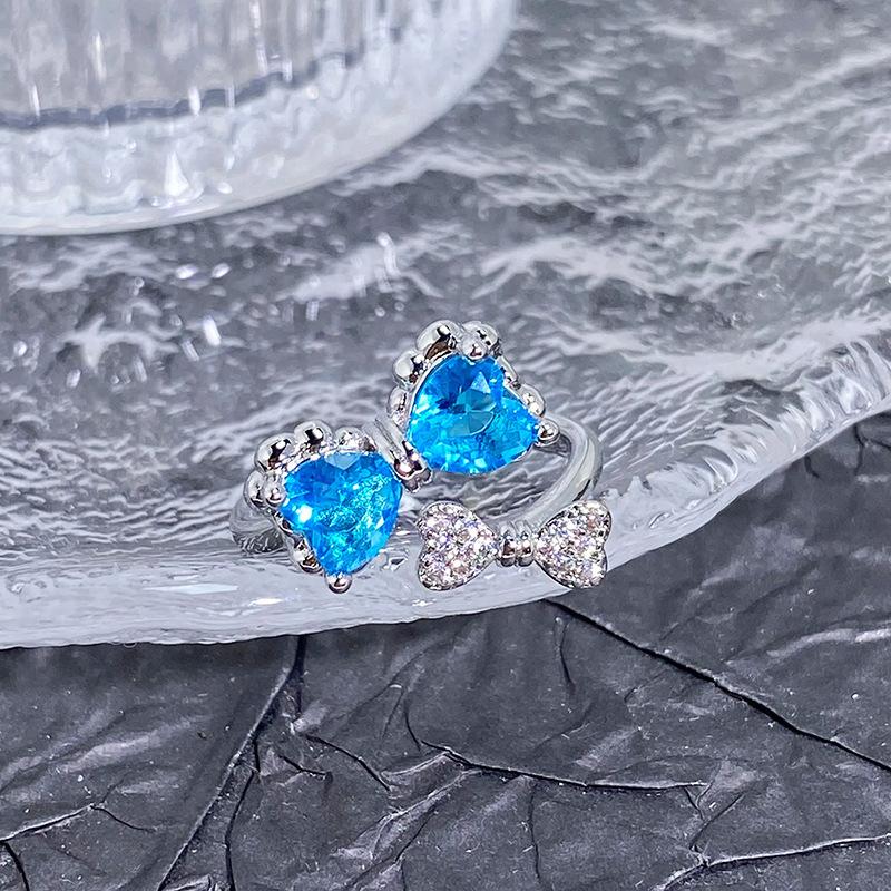 Spring And Summer Sea Blue Enamel Dripping Oil Flower Butterfly Opening Ring High Sense Personality Light Luxury Ring Women