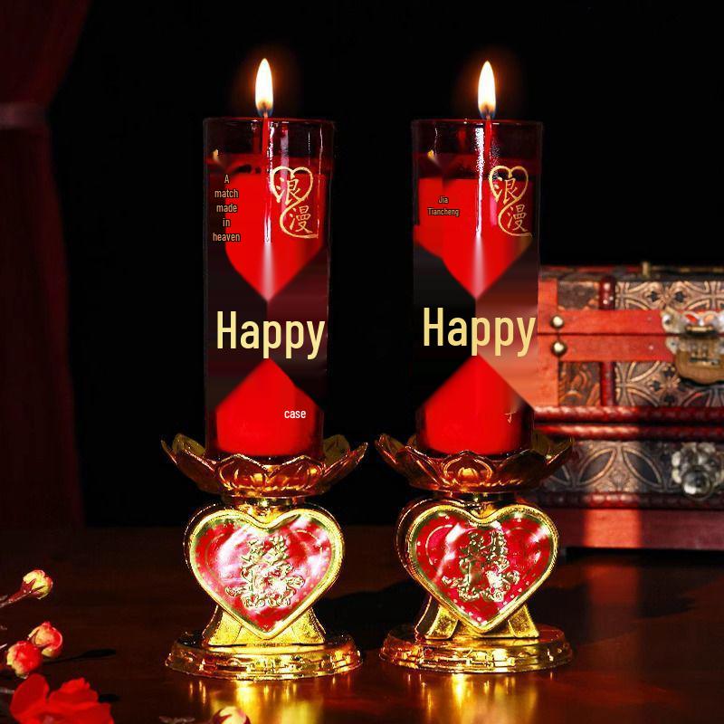 Wedding Double Happiness Red Candles - Smokeless Dragon and Phoenix Bridal Pair