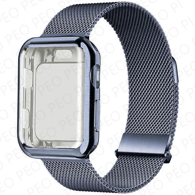 Case+Metal Milanese bands For Apple Watch Band 44mm 38mm-42mm-40mm Magnetic Loop iwatch Series 9 8 7 6 5 4 3 SE 45mm 41mm Strap