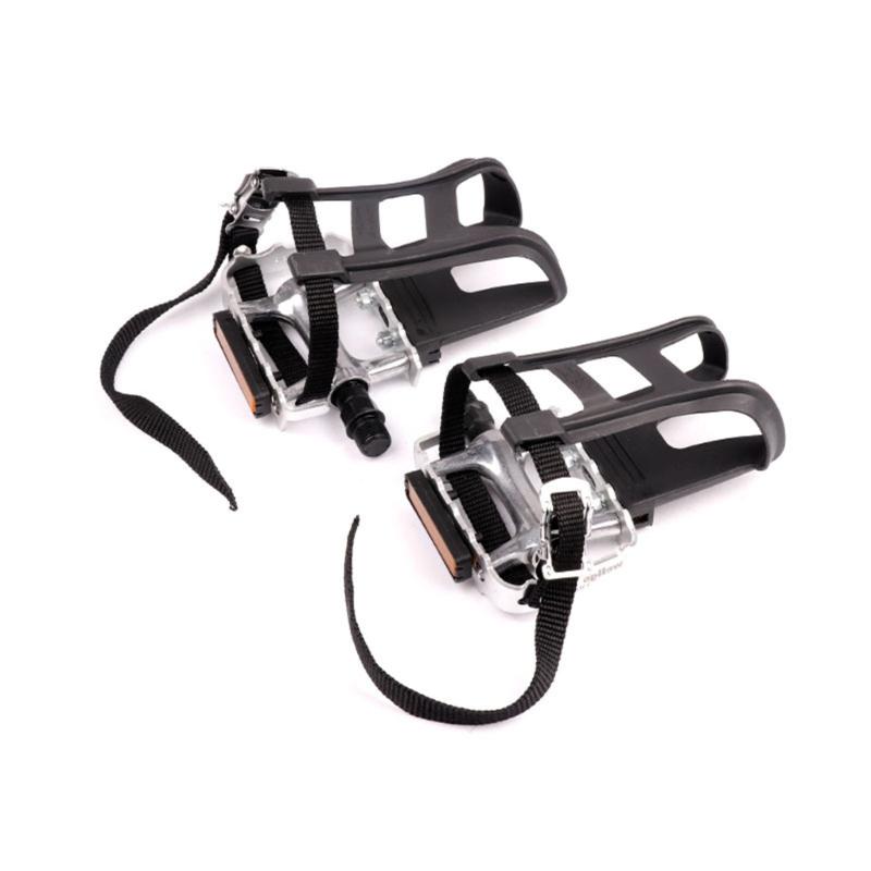 Aluminum Alloys Bike Pedals with Toe Clip and Strap for Exercise Bike, Spin Bike and Outdoor Bicycles Easy To Use