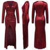 Women Sexy Shiny Metallic Deep V Neck Long Sleeve Ruched High Side Slit Bodycon Maxi Dress Evening Cocktail Party Prom Night Out Formal Gown
