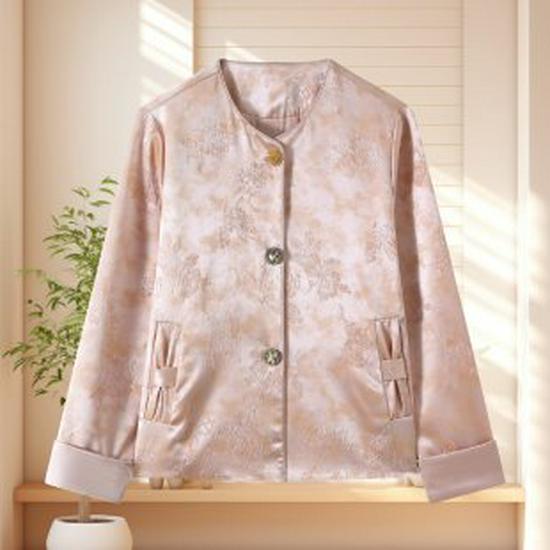 

Spring Chinese-Style Jacket for Middle-Aged & Elderly Women - Stylish Tang Suit with Printed Design XL рожевий