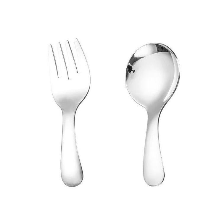 410 Stainless Steel Portable Spoon Fork Short Handle Fork Spoon Student Eating Dessert Round Spoon Fork Mini Cutlery