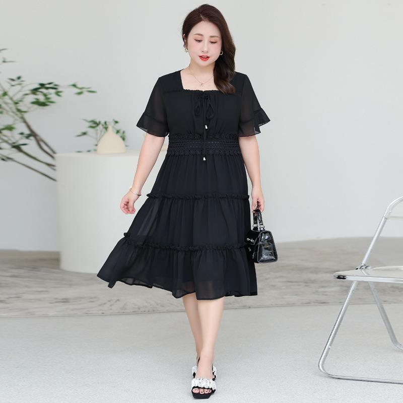 

Женское летнее платье большого размера с талией и темпераментом 7XL чёрный