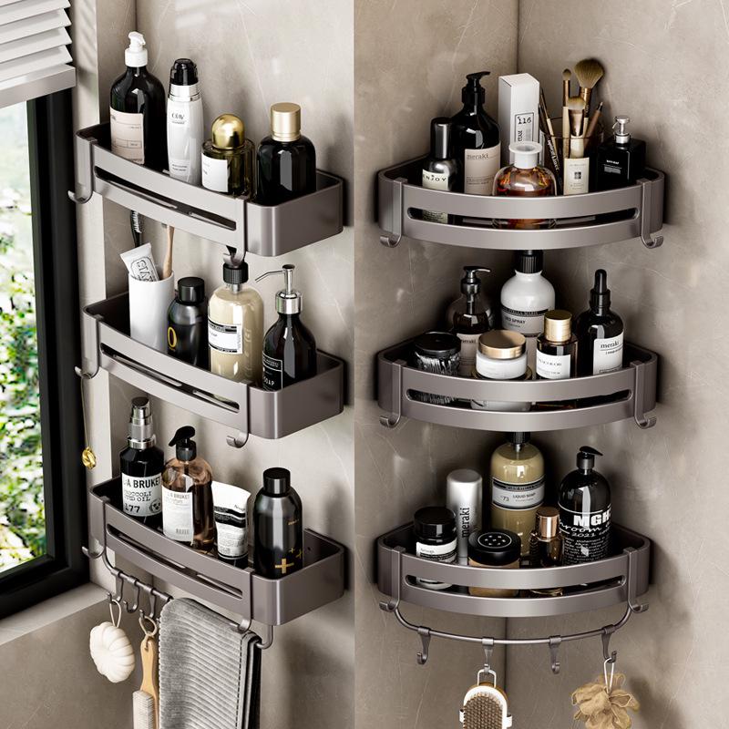 Gunmetal No-Drill Triangular Bathroom Shelf - Space Aluminum Corner Storage Basket