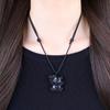 Glückskatze Obsidian Glückskraft Stein Halskette Unisex [Koai]