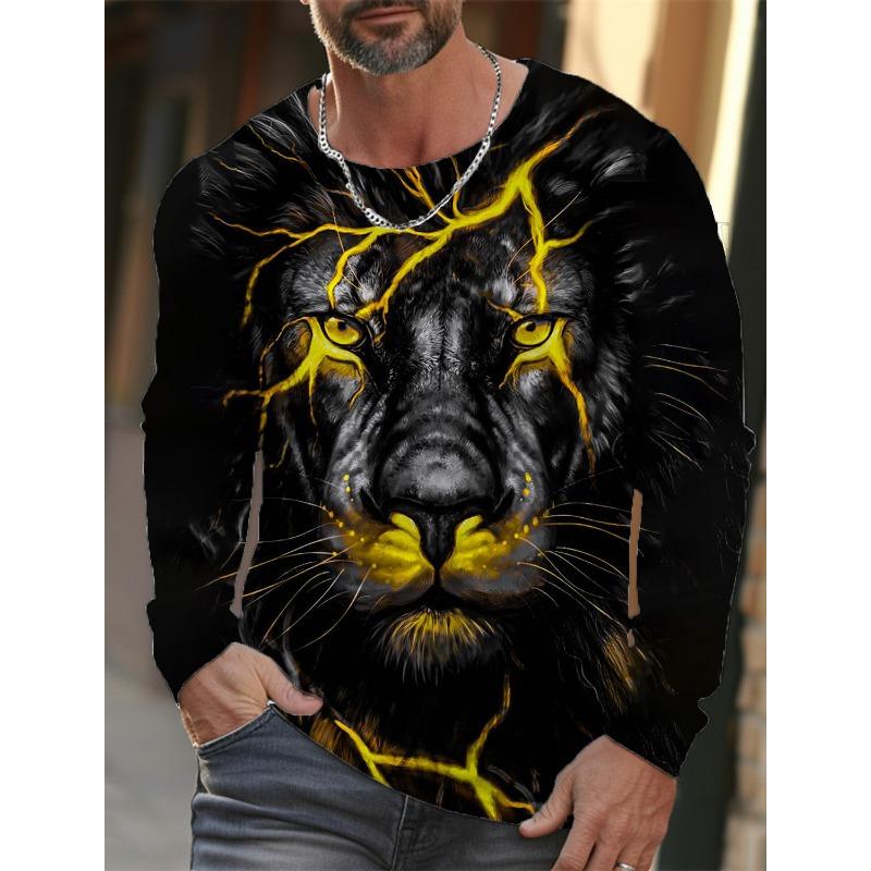 Men's T-shirt Pattern Lion Pattern Printing Round Neck Brown 3D Printing Outdoor Daily Long Sleeved Printing Clothing Designer