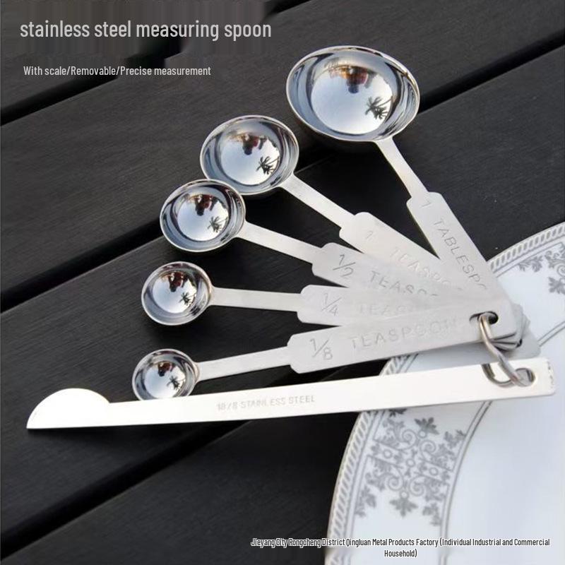 

Stainless Steel 6-Piece Measuring Spoon and Cup Set for Baking and Seasoning Five-Piece Set (Without Scale) 84g