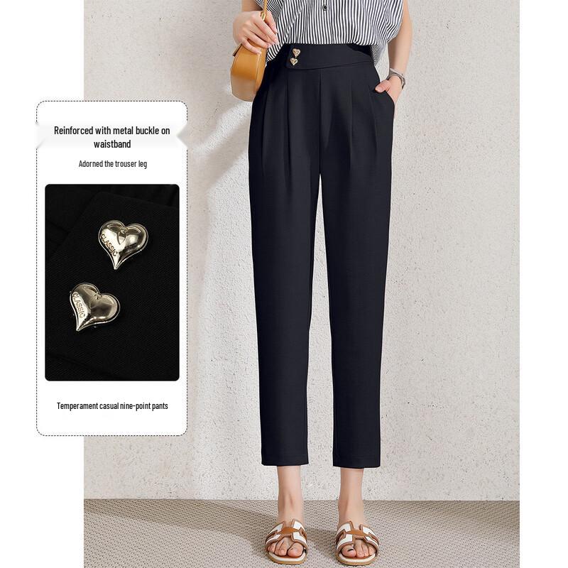 Bailuyu Women s High-Waisted Pleated Cropped Pants M