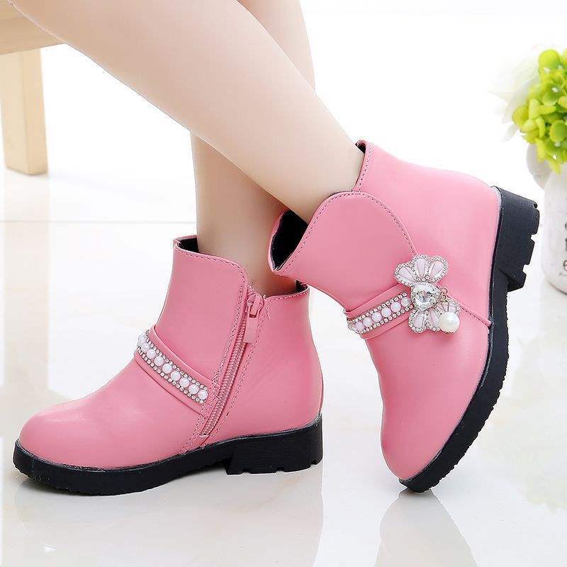 Mädchenschuhe Stiefel Kinder Kurzstiefel Herbst und Winter 2025 neue Baumwollstiefel Prinzessin zwei Baumwollschuhe Samt warm Spitze Kaninchen