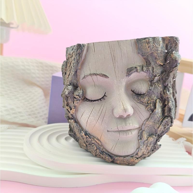 Tree Stump Girl Resin Craft Ornament - Garden Decoration Small Ornament, Succulent Planter Weatherproof for Yard Patio