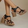 Summer New Solid Color Fish Mouth Block Heel One Line Buckle High Heel Casual Women's Sandals