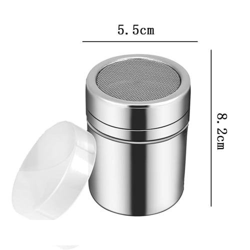 Set of 2 Powder Shaker Cans, Stainless Steel Powder Shaker Bottles for Sprinkling Sugar, Cocoa, Coffee, Chocolate, Pepper, and More, Perfect for Cooki