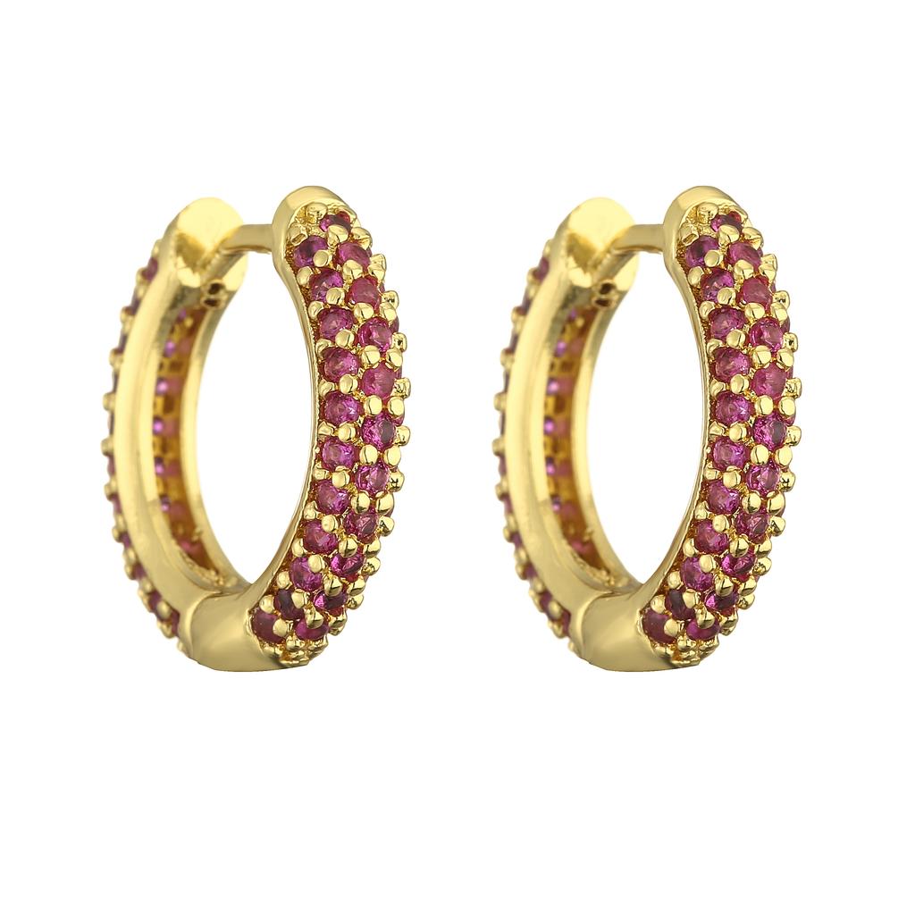 18K Gold Plated Brass Huggie Earrings with CZ Zircon Thin Ear Hoops Earring for Women Round Colorful Earring Piercing
