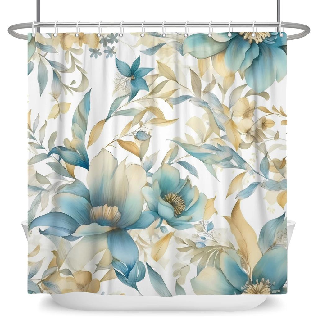 Elegant Flowers Shower Curtain Colorful Floral Shower Curtain Waterproof Polyester Bathroom Curtains Bathtub Decor with 12 Hooks