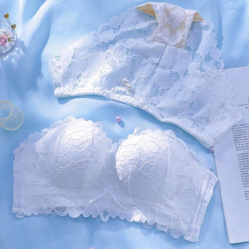 Small Chest Push-up Anti-sagging Lace Underwear Top Lift Thin Strapless Invisible Non-slip Bra Set
