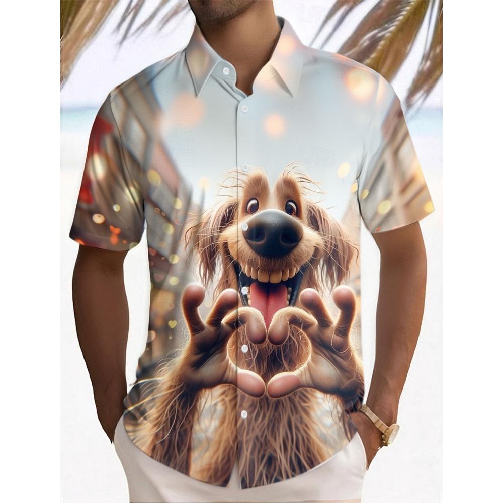 Herrenhemd 3D Mode Lässig Krokodil Tier Herz Print Hawaiianisches Revershemd Kurzarm Top Homme Harajuku Ropa Hombre