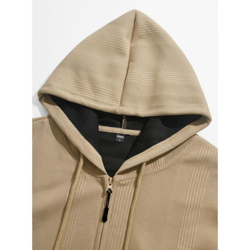 Men S Jacquard Hooded Zip Up Loose Casual Sport Sweatshirt