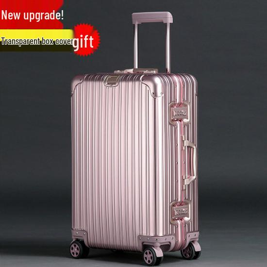 20" Aluminum-Magnesium Alloy Trolley Case - Unisex Metal Travel & Business Suitcase with Leather Accents
