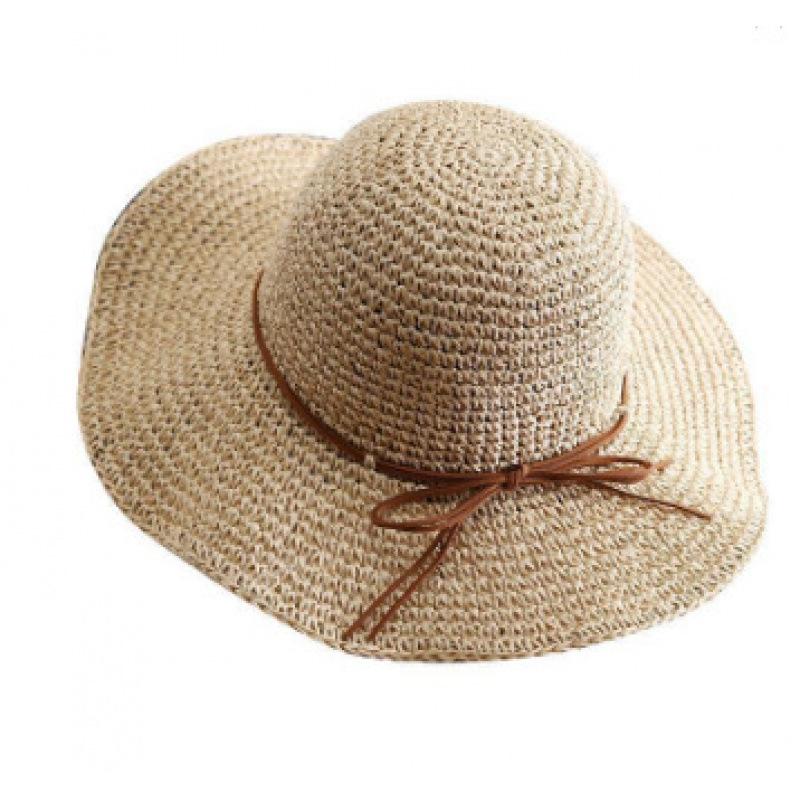 

New big edge straw hat women s foldable bow fresh seaside vacation sun hat hollow breathable