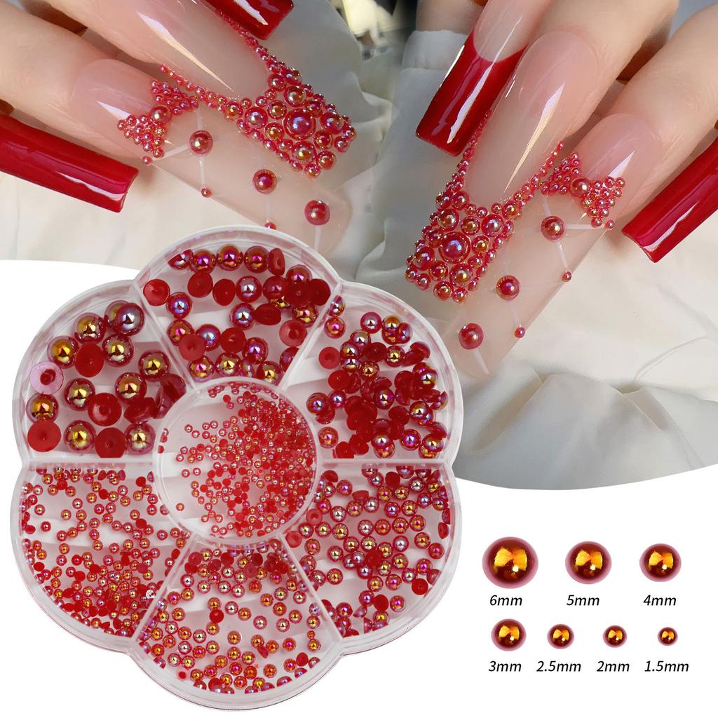 Semicircular Ab Pearl 7 Grid Plum Blossom Box Color Nail Art Pearl Diy Resin Pearl Nail Art Jewelry