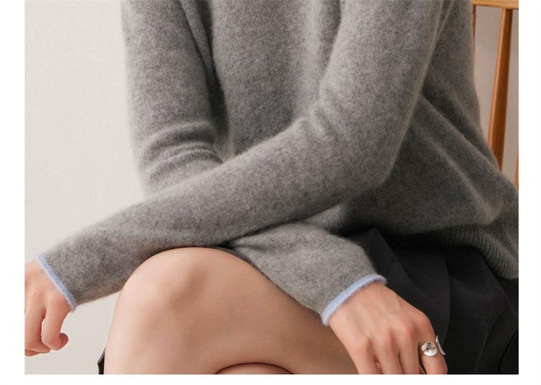 Women's Color Block Cashmere Sweater – 100% Pure 7 Gauge Single Ply, Soft, Skin-Friendly Pullover with Round Neck.