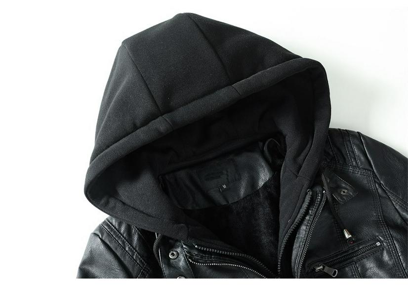 European Women's Slim Fit PU Leather Motorcycle Jacket with Detachable Hood