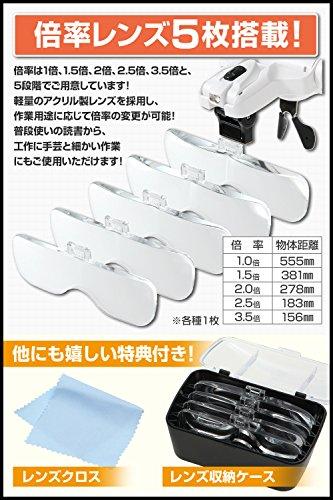 PhoenixLoupe Lightweight Eyeglass Magnifying Glass [1x, 1.5x, 2x, 2.5x, and 3.5x Magnification] with 5 Lenses, LED Light, Lens Maintenance Cloth, and