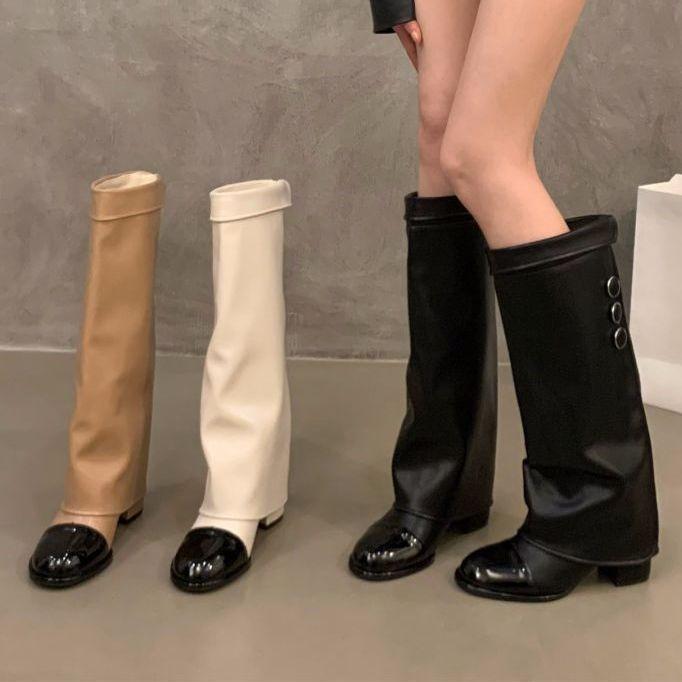 High-heeled small fragrant wind color matching high knight boots women's shoes 2025 new spring, autumn and winter khaki long tube boots