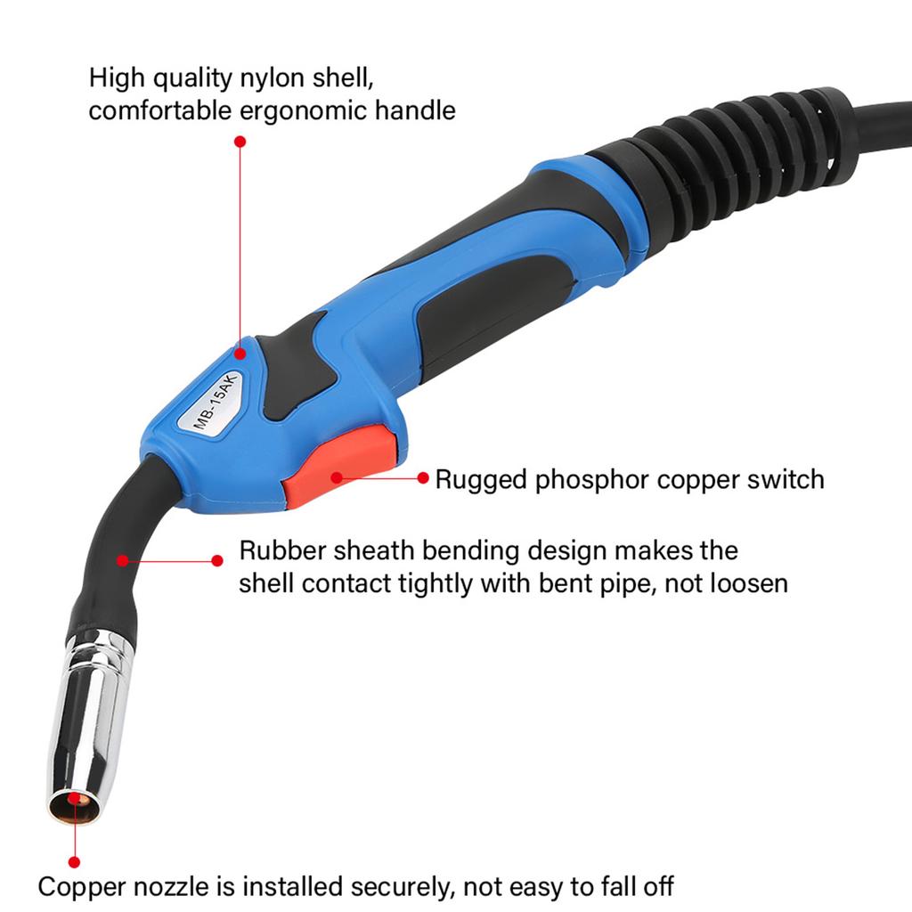 MIGMAG Gas Shielded MB15 Welding Torch Euro Standard Connector 3m 9.8ft