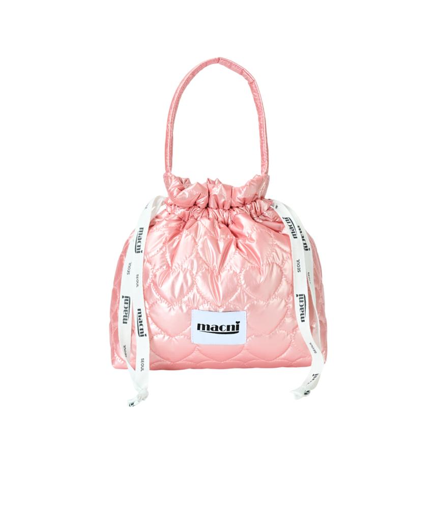Macni Heart Quilting String Pouch Bag Pink