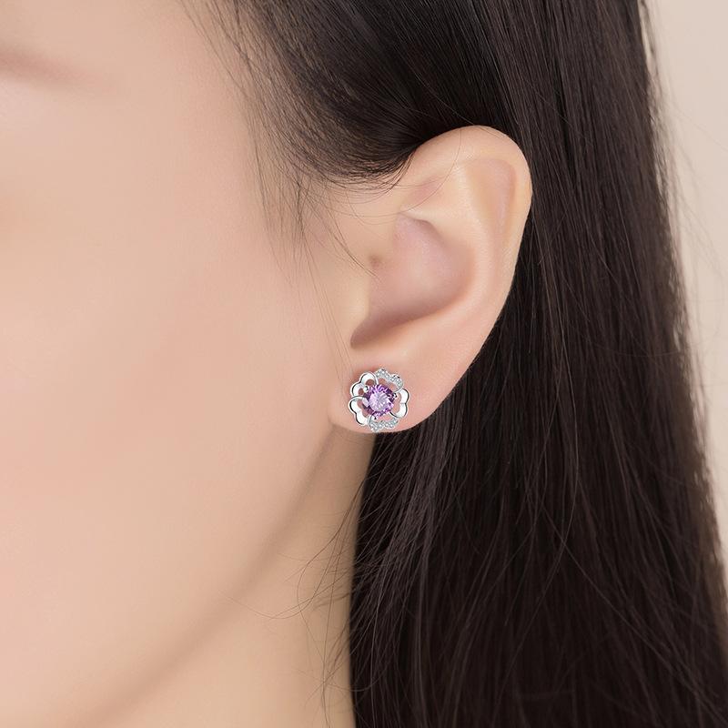 925 Silver Women Hoop Earrings Fashion Pendientes Gift for Female Girl Sparkling Pave CZ U Heart Shape Star Moon Earring E007