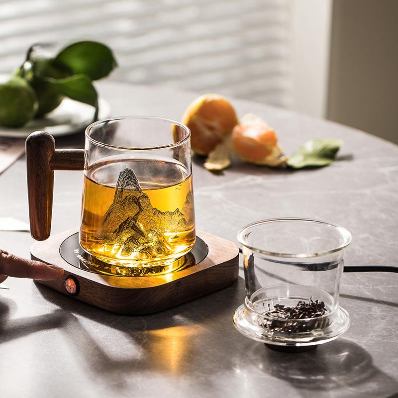 Guanshan Teacup Wooden Handle Glass Tea Separation Cup Home Office Teaware Filter Teacup Heat-resistant Glass Water Cup Gift Box