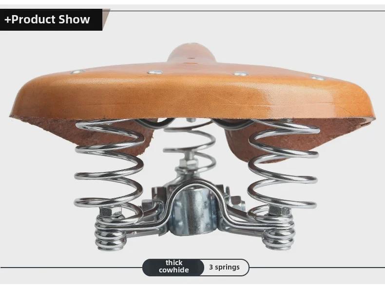 Retro Cowhide Leather Bicycle Seat: Comfortable Mountain Bike Saddle
